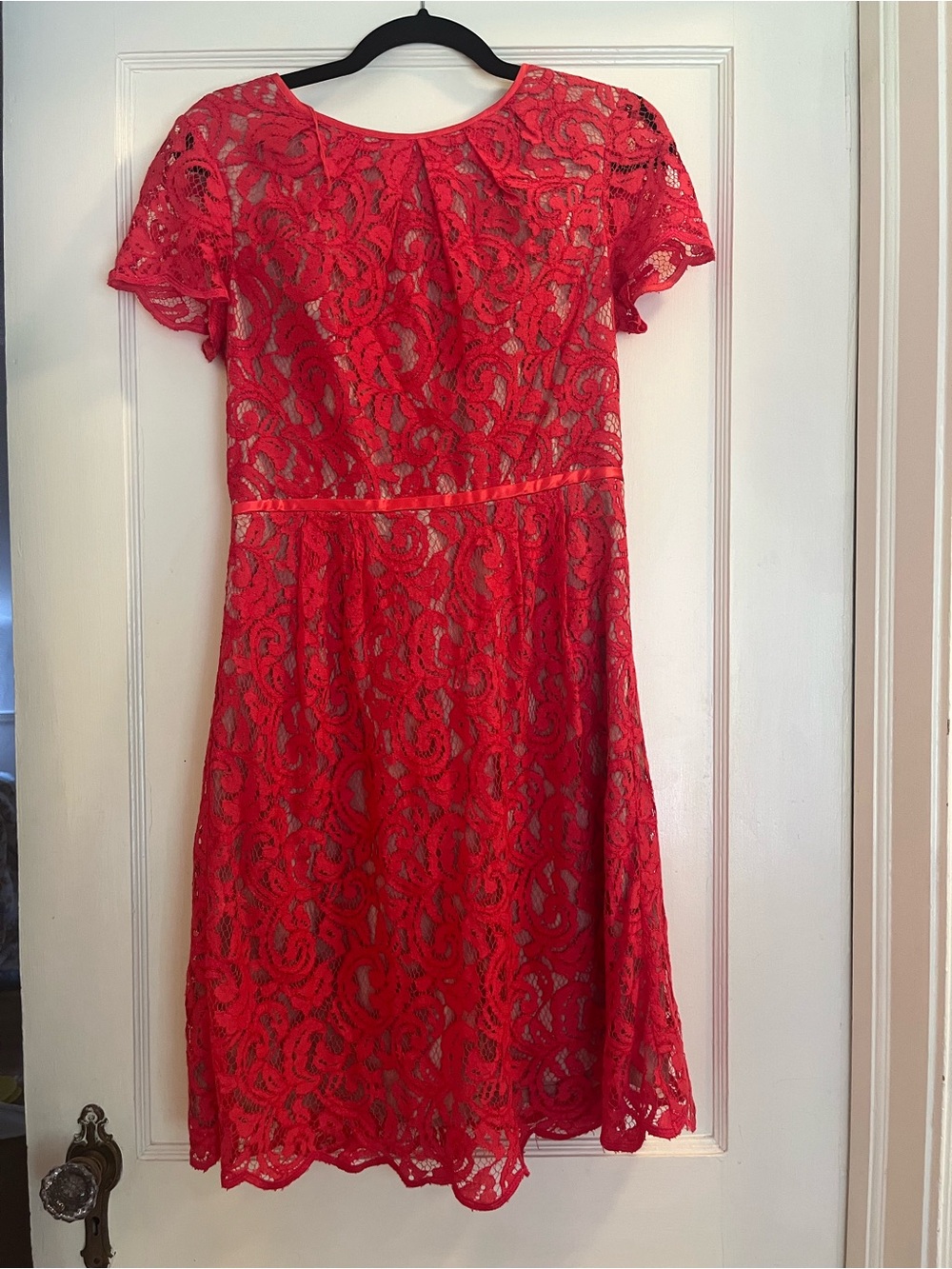 Adrianna Papell Coral-Red Lace Midi Dress